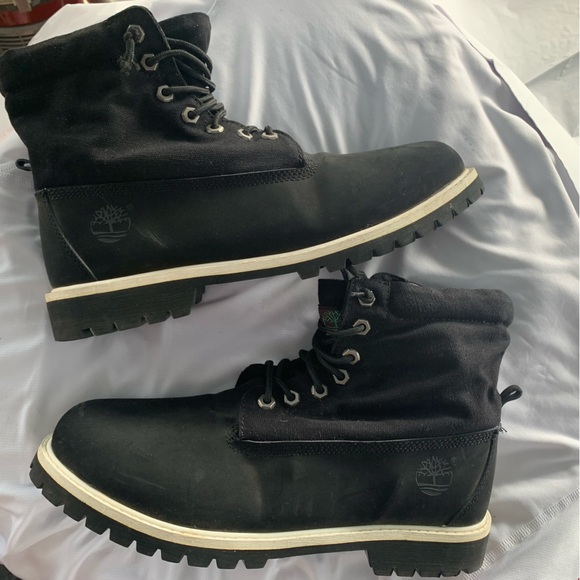 Vintage Timberland All Black (12) Lace-Up Boots; bottom suede top half canvas - Picture 6 of 16